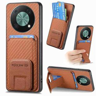 For Huawei Nova Y90/Enjoy 50 Pro Carbon Fiber Card Bag Fold Stand Phone Case(Brown)