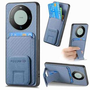 For Huawei Mate 60 Carbon Fiber Card Bag Fold Stand Phone Case(Blue)