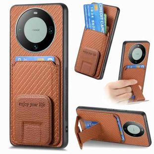 For Huawei Mate 60 Carbon Fiber Card Bag Fold Stand Phone Case(Brown)