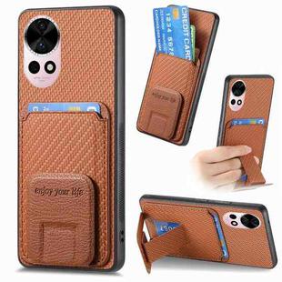 For Huawei Nova 12 Pro 5G Carbon Fiber Card Bag Fold Stand Phone Case(Brown)