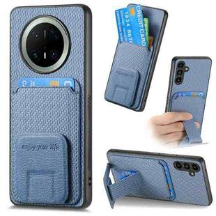 For Huawei Mate 70 Carbon Fiber Card Bag Fold Stand Phone Case(Blue)
