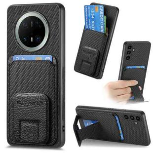 For Huawei Mate 70 Carbon Fiber Card Bag Fold Stand Phone Case(Black)