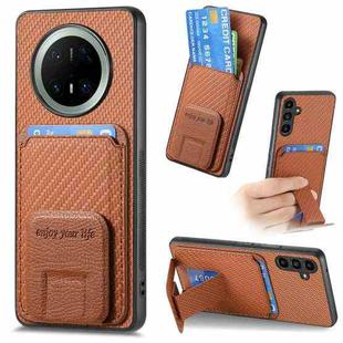 For Huawei Mate 70 Carbon Fiber Card Bag Fold Stand Phone Case(Brown)