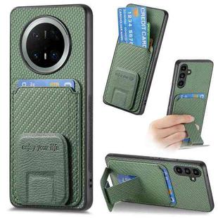 For Huawei Mate 70 Pro+ Carbon Fiber Card Bag Fold Stand Phone Case(Green)