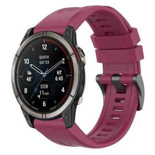 For Garmin Quatix 7 Pro Solid Color Black Buckle Silicone Quick Release Watch Band(Wine Red)