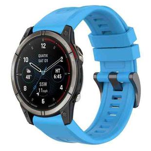 For Garmin Quatix 7 Pro Solid Color Black Buckle Silicone Quick Release Watch Band(Sky Blue)