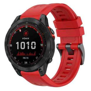 For Garmin Fenix 7 Solar / Sapphire Solar Solid Color Black Buckle Silicone Quick Release Watch Band(Red)