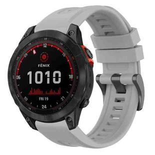 For Garmin Fenix 7 Solar / Sapphire Solar Solid Color Black Buckle Silicone Quick Release Watch Band(Gray)