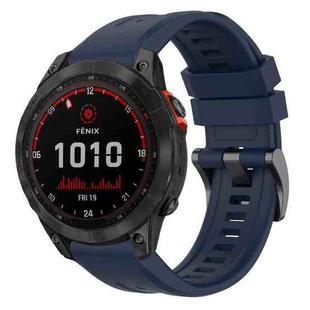 For Garmin Fenix 7 Solar / Sapphire Solar Solid Color Black Buckle Silicone Quick Release Watch Band(Dark Blue)