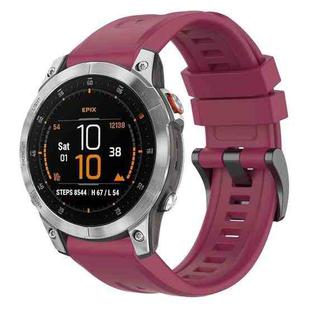 For Garmin Epix Gen2 / Epix Pro Gen2 47mm Solid Color Black Buckle Silicone Quick Release Watch Band(Wine Red)