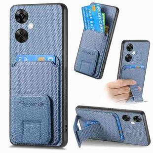 For OnePlus Nord CE3 Lite Carbon Fiber Card Bag Fold Stand Phone Case(Blue)