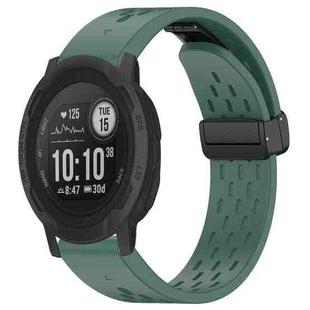 For Garmin Instinct 2 / Instinct 22mm Holes Magnetic Folding Buckle Silicone Watch Band(Dark Green)