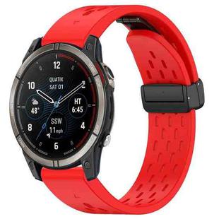 For Garmin Quatix 7 Pro 22mm Holes Magnetic Folding Buckle Silicone Watch Band(Red)