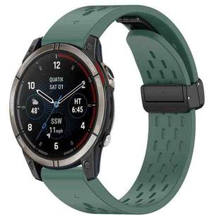 For Garmin Quatix 7 Pro 22mm Holes Magnetic Folding Buckle Silicone Watch Band(Dark Green)