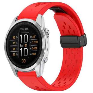 For Garmin Epix Pro 42mm 20mm Holes Magnetic Folding Buckle Silicone Watch Band(Red)