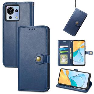 For ZTE Blade V50 Vita Retro Solid Color Buckle Leather Phone Case(Blue)
