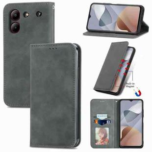 For ZTE Blade A54 Retro Skin Feel Magnetic Leather Phone Case(Grey)