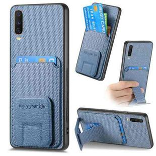 For vivo Y12 / Y15 / Y17 / Y3 Carbon Fiber Card Bag Fold Stand Phone Case(Blue)