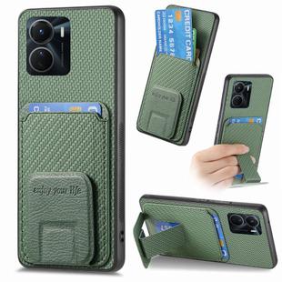 For vivo Y16 Carbon Fiber Card Bag Fold Stand Phone Case(Green)