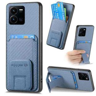 For vivo Y35 4G Carbon Fiber Card Bag Fold Stand Phone Case(Blue)