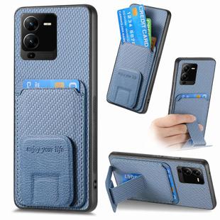 For vivo V25 Pro Carbon Fiber Card Bag Fold Stand Phone Case(Blue)