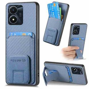 For vivo Y02s Carbon Fiber Card Bag Fold Stand Phone Case(Blue)