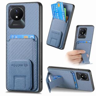 For vivo Y02 Carbon Fiber Card Bag Fold Stand Phone Case(Blue)