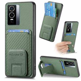 For vivo Y76 Carbon Fiber Card Bag Fold Stand Phone Case(Green)