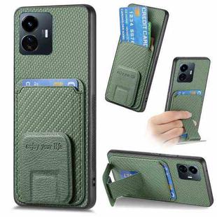 For vivo Y77 5G Carbon Fiber Card Bag Fold Stand Phone Case(Green)