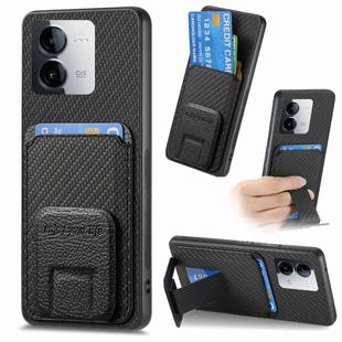 For vivo iQOO Z8X Carbon Fiber Card Bag Fold Stand Phone Case(Black)