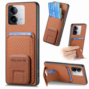 For vivo iQOO Z8 Carbon Fiber Card Bag Fold Stand Phone Case(Brown)