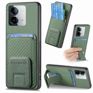 For vivo iQOO Z8 Carbon Fiber Card Bag Fold Stand Phone Case(Green)