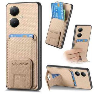 For Vivo Y35M+ Carbon Fiber Card Bag Fold Stand Phone Case(Khaki)