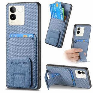 For vivo S17E 5G Carbon Fiber Card Bag Fold Stand Phone Case(Blue)