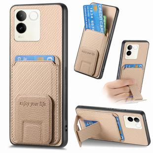 For vivo S17E 5G Carbon Fiber Card Bag Fold Stand Phone Case(Khaki)