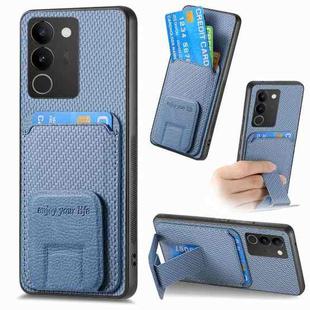 For vivo S17 / S17 Pro / V29 Carbon Fiber Card Bag Fold Stand Phone Case(Blue)