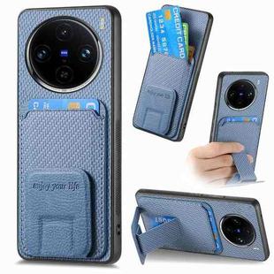 For vivo X100 5G Carbon Fiber Card Bag Fold Stand Phone Case(Blue)