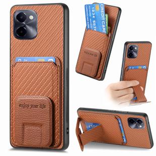 For vivo Y100i Carbon Fiber Card Bag Fold Stand Phone Case(Brown)