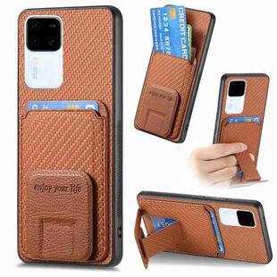 For vivo S18 Carbon Fiber Card Bag Fold Stand Phone Case(Brown)