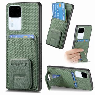 For vivo S18 Pro Carbon Fiber Card Bag Fold Stand Phone Case(Green)