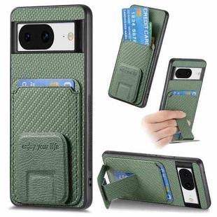 For Google Pixel 7 Carbon Fiber Card Bag Fold Stand Phone Case(Green)