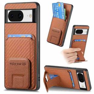 For Google Pixel 7 Pro Carbon Fiber Card Bag Fold Stand Phone Case(Brown)