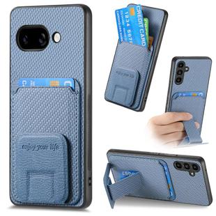 For Google Pixel 9a Carbon Fiber Card Bag Fold Stand Phone Case(Blue)