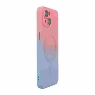 For iPhone 14 Plus ENKAY Hat-Prince MagSafe Rainbow Gradient Silicone Phone Case with Lens Film(Pink Blue)