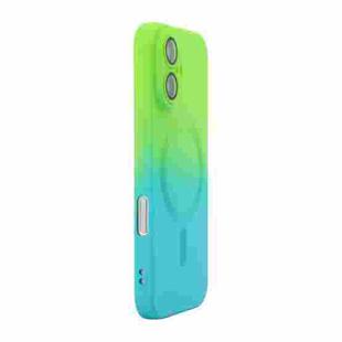 For iPhone 16 ENKAY Hat-Prince MagSafe Rainbow Gradient Silicone Phone Case with Lens Film(Green Blue)