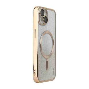 For iPhone 14 Plus ENKAY Hat-Prince Magnetic Glitter Plated Shockproof Phone Case with Lens Film(Golden)