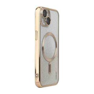 For iPhone 14 ENKAY Hat-Prince Magnetic Glitter Plated Shockproof Phone Case with Lens Film(Golden)
