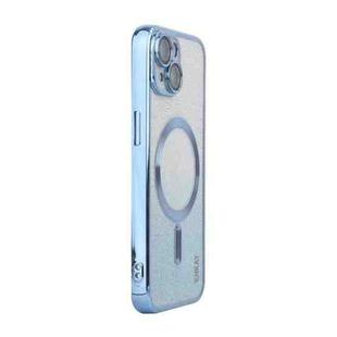 For iPhone 14 ENKAY Hat-Prince Magnetic Glitter Plated Shockproof Phone Case with Lens Film(Blue)