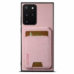 For Samsung Galaxy Note20 Suteni H02 Litchi Leather Card Wallet Stand Back Phone Case(Pink)