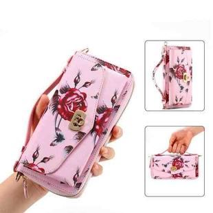 For Samsung Galaxy S22 5G Flower Multi-functional Crossbody Zipper Wallet Leather Phone Case(Pink)